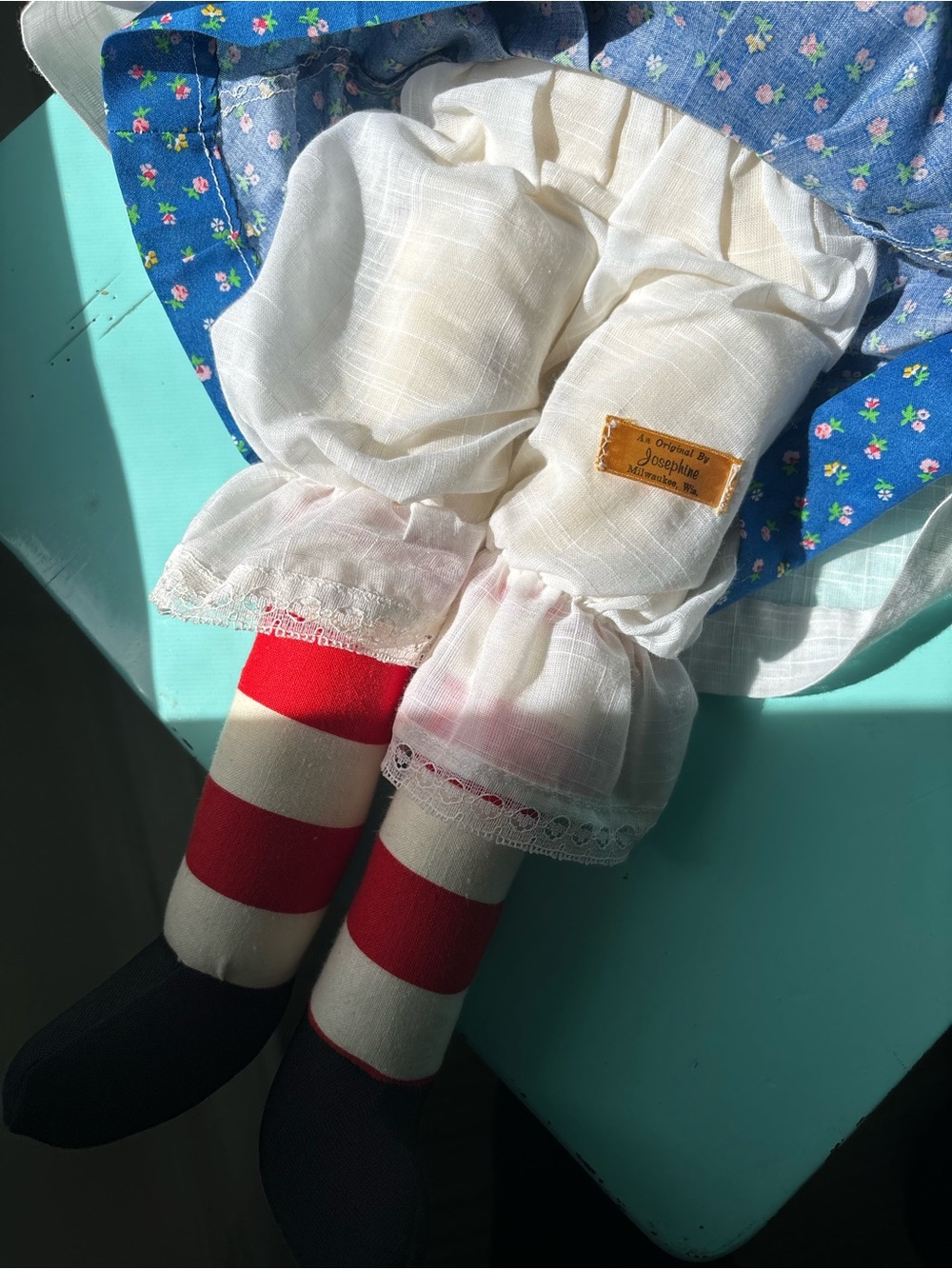 Classic Handmade Raggidy Ann Doll Plush Toy in Red Hair and Blue Dress - Picture 5 of 10